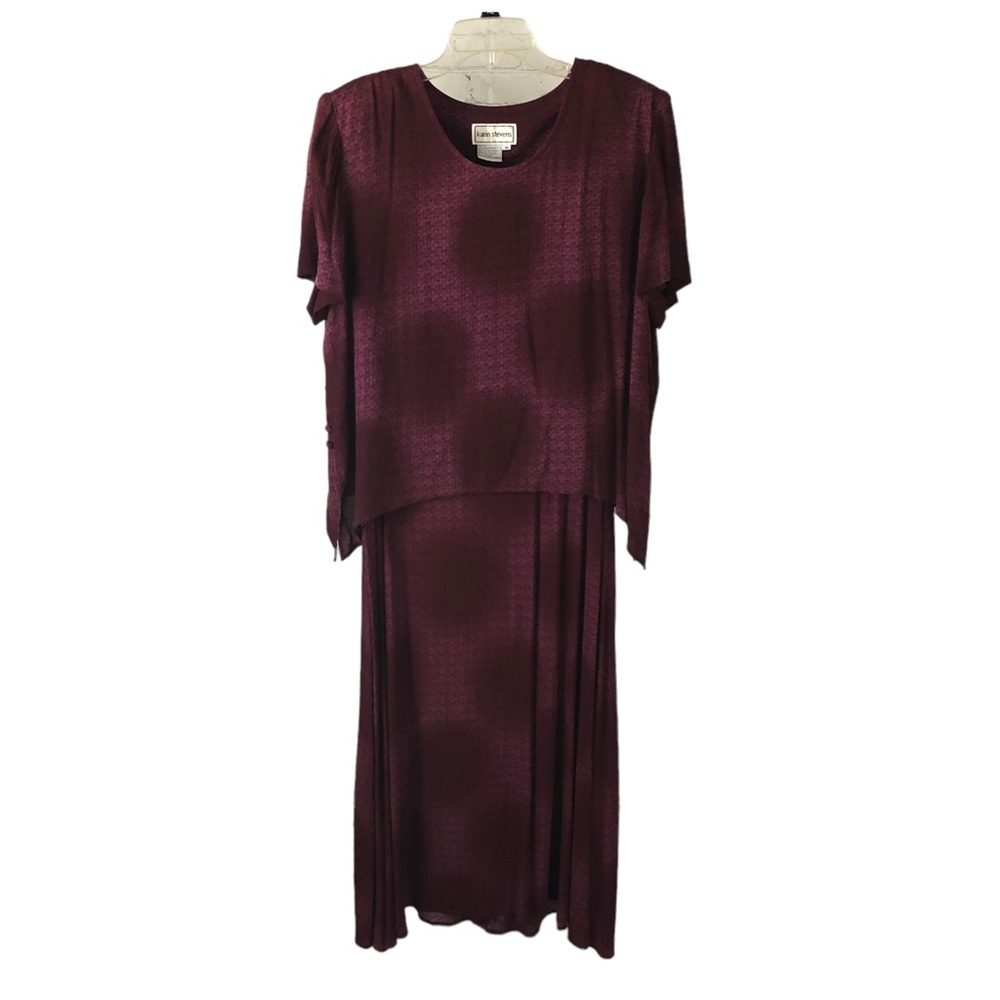 Women's Plus-Size Vintage Karin Stevens Two-Piece Burgundy Rayon Dress. Size 18.
